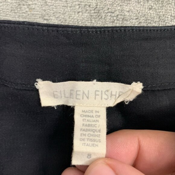 Eileen Fisher Pants Women 8 Black Linen Blend Pull On Side Zipper Trouser Casual - Picture 11 of 15